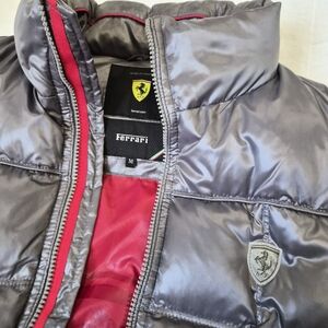 Ferrari Men Metallic Gray and Red Puffer Vest